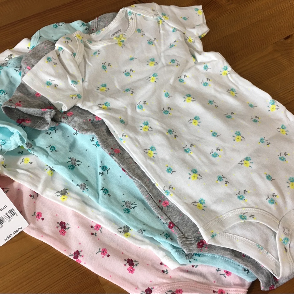  Carters 5 Bodysuits Carters Floral Flowers Pack - Picture 3 of 7